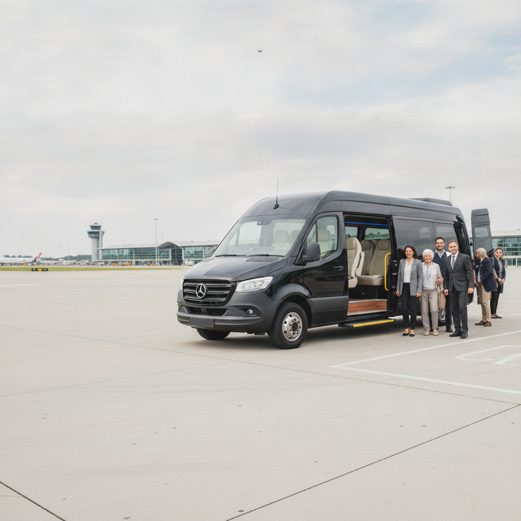 Group Types We Serve | Luton — executive minibus meeting a group at Luton Airport