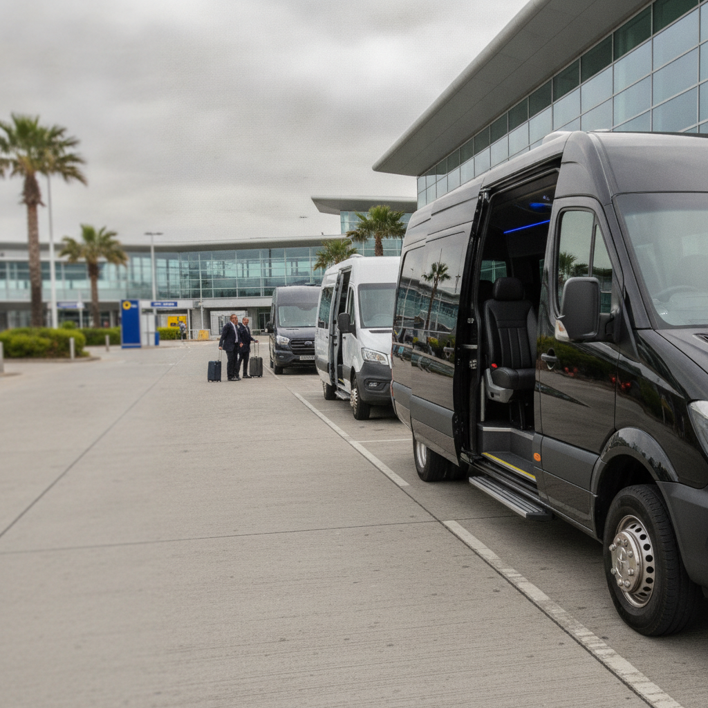 Our minibus Fleet for Luton Transfers — executive minibus meeting a group at Luton Airport