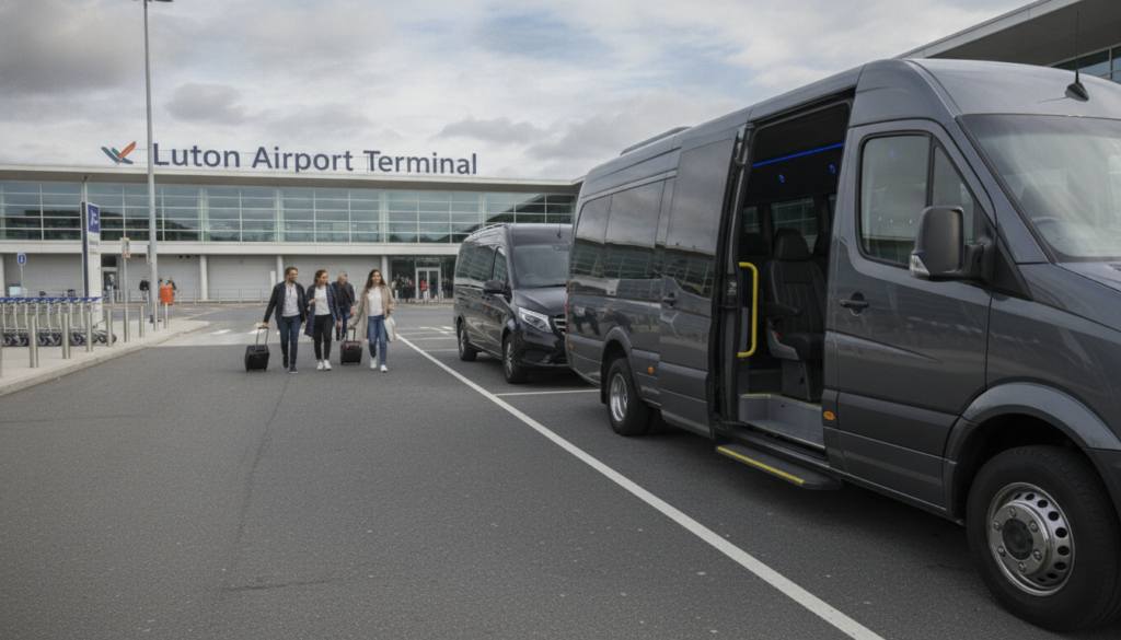Making Half-Term Travel to Luton Airport a Breeze — executive minibus meeting a group at Luton Airport
