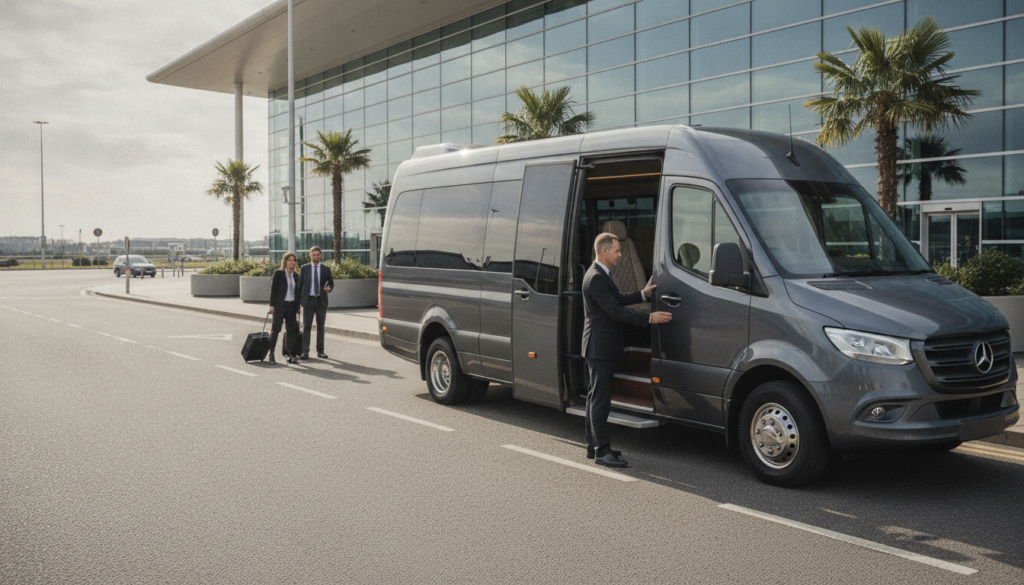 Hosting Delegates? Secure Executive Transfers to Luton Airport — executive minibus meeting a group at Luton Airport